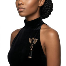Load image into Gallery viewer, Egyptian Gold Scarab Black Dangle Brooch Pin
