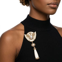 Load image into Gallery viewer, Egyptian Gold Scarab Ivory Dangle Brooch Pin
