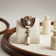 Load image into Gallery viewer, Egyptian Gold Scarab Ivory Dangle Brooch Pin
