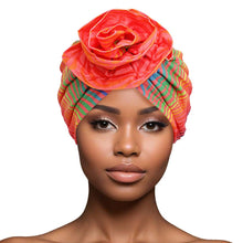 Load image into Gallery viewer, Turban Pre-Tied Flower Orange Ombre Zebra Women
