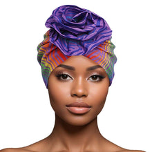 Load image into Gallery viewer, Turban Pre-Tied Flower Purple Ombre Zebra Women
