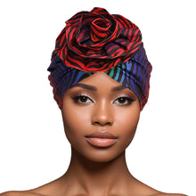 Load image into Gallery viewer, Turban Pre-Tied Flower Red Ombre Zebra for Women
