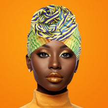 Load image into Gallery viewer, Turban Pre-Tied Flower Yellow Blue Zebra Women
