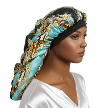 Load image into Gallery viewer, Braids Bonnet Cap Aqua Leopard Print Unisex
