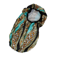 Load image into Gallery viewer, Braids Bonnet Cap Aqua Leopard Print Unisex
