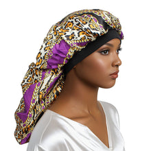 Load image into Gallery viewer, Braids Bonnet Cap Purple Leopard Print Unisex
