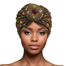 Load image into Gallery viewer, Turban Pre-Tied Donut Brown Monogram Print Women
