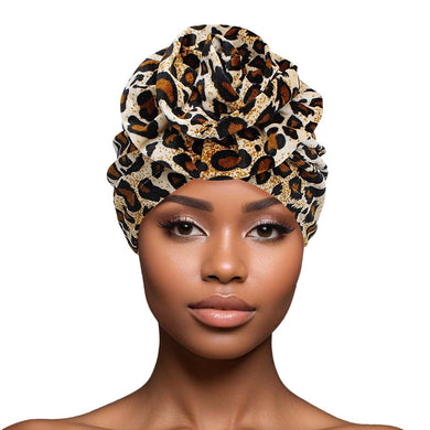 Turban Pre-Tied Flower Velvet Leopard Print Women