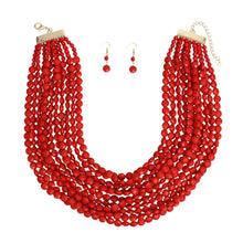 Load image into Gallery viewer, Necklace 11 Strand Red Flat round Bead Set Women
