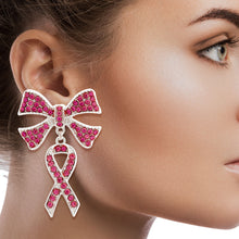 Load image into Gallery viewer, Double Pink Ribbon Silver Earrings
