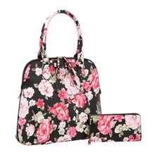 Load image into Gallery viewer, Black Floral Tall Dome Satchel Bag Set
