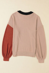 Contrast Round Neck Dropped Shoulder Sweater