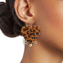 Load image into Gallery viewer, Leopard Print Leather Heart Earrings
