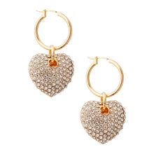 Load image into Gallery viewer, Clear Rhinestone Heart Hoop Earrings
