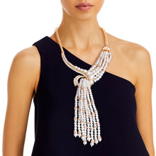 Load image into Gallery viewer, Asymmetric Pearl and Rhinestone Knot Necklace Set
