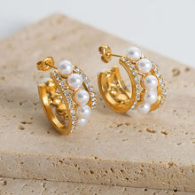 Load image into Gallery viewer, Pearl Titanium Steel C-Hoop Earrings
