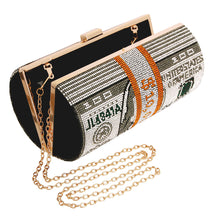 Load image into Gallery viewer, Black Bling Rolled Benjamins Clutch
