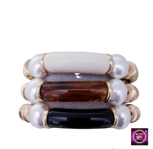 Oval Pearl Accented Resin Stretch Bracelet - Brown Pearl Resin Stretch Bracelet - B1002