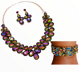 Mystic Majesty Oil Spill Necklace, Earrings, Bracelet - Oil Spill 3pc. Set - S1030