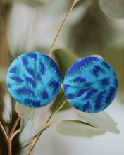 Load image into Gallery viewer, Artisan Collection Blue Floral Fabric Button Earrings

