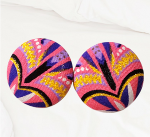 Artisan Collection - Ankara Button Earrings - Pink Multi Ankara Button Earrings - E1035