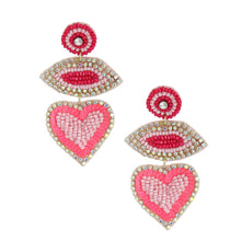 Load image into Gallery viewer, Pink Embroidered Heart Earrings
