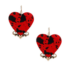 Load image into Gallery viewer, Red Leather Animal Print Heart Earrings
