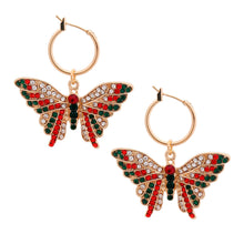 Load image into Gallery viewer, Red and Green Flutter Butterfly Hoops
