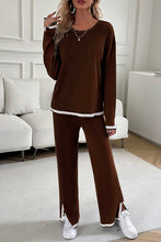 Load image into Gallery viewer, Contrast Trim Round Neck Top and Pants Set
