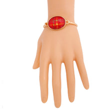 Load image into Gallery viewer, Red Oval Plaid Gold Bangle
