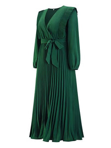 Pleated Surplice Tie Waist Maxi Dress