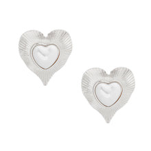 Load image into Gallery viewer, Silver Ribbed Heart Pearl Clip Ons
