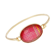 Load image into Gallery viewer, Red Oval Plaid Gold Bangle
