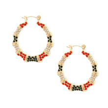 Load image into Gallery viewer, Red and Green Bling Thin Bamboo Hoops
