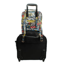 Load image into Gallery viewer, Black Graffiti Trolley Sleeve Backpack
