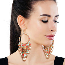 Load image into Gallery viewer, Multi and Gold Bead Fringe Circle Earrings
