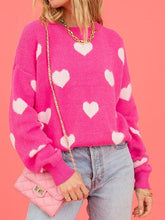 Load image into Gallery viewer, Heart Round Neck Dropped Shoulder Sweater
