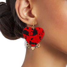 Load image into Gallery viewer, Red Leather Animal Print Heart Earrings
