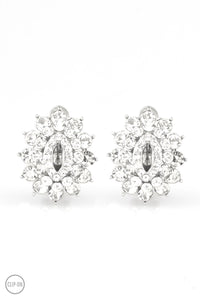 Brighten The Moment - White Rhinestone Clip On Earrings - E0688