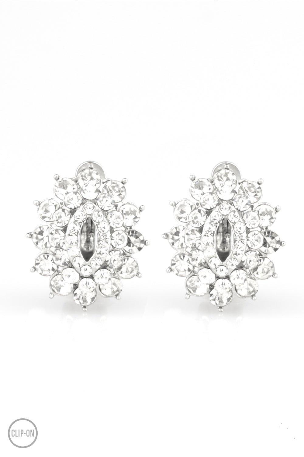 Brighten The Moment - White Rhinestone Clip On Earrings - E0688