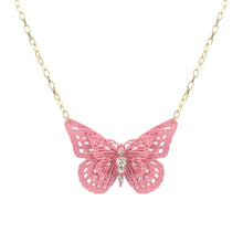 Load image into Gallery viewer, Pink 3D Butterfly Pendant Necklace
