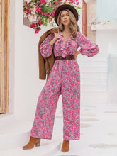 Load image into Gallery viewer, Printed Ruffled V-Neck Balloon Sleeve Jumpsuit
