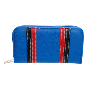 Blue Striped Double Zipper Wallet