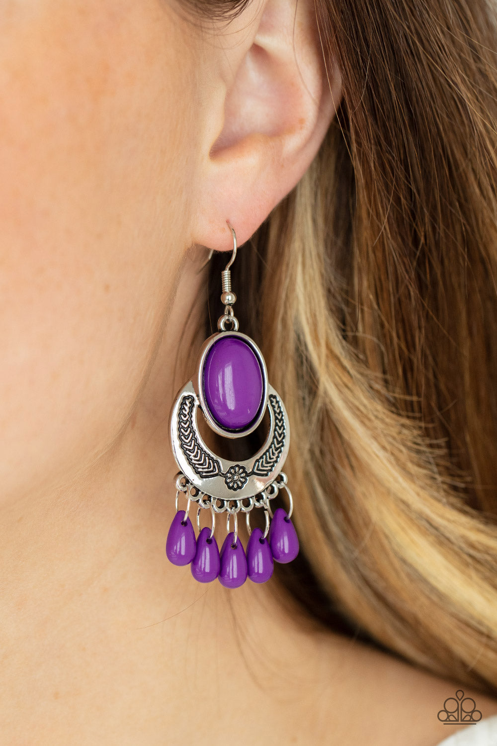 Prairie Flirt - Purple Fringe Earrings - E0525