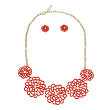 Load image into Gallery viewer, Red Matte Metal Cut Out Flower Necklace

