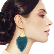 Load image into Gallery viewer, Teal Silk Tassel Fish Hook Earrings
