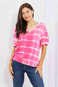 Yelete Full Size Oversized Fit V-Neck Striped Top