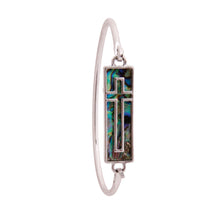 Load image into Gallery viewer, Abalone Cross Burnished Silver Bangle
