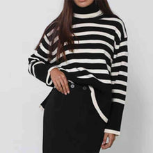 Load image into Gallery viewer, Striped Turtleneck Flare Sleeve Sweater
