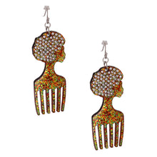 Load image into Gallery viewer, Brown Glitter Afro Hair Pick Earrings
